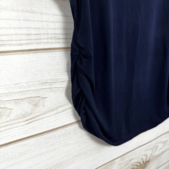 Espresso Navy Blue Side Cinched Short Sleeve Scoop Neck T-Shirt Size Large - Picture 4 of 7